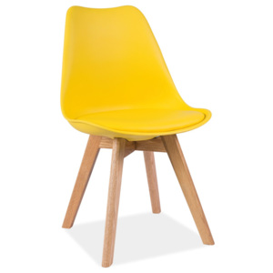 Plastová jídelní židle v žlutém provedení s dubovými nožičkami KN361