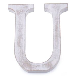 Dřevěná písmena abecedy vintage - 20 "U" bílá přírodní