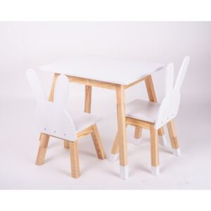 ELIS DESIGN Set rostoucího nábytku (stoleček + 2 židličky) zajíc barva: lakované nohy, bílé desky