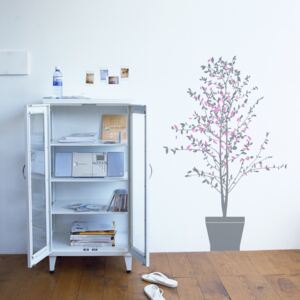 Samolepka na zeď- Strom v květináči Barva: šedá 074, Druhá barva: růžová 045, Rozměr: strom v květináči 76 x 120 cm