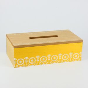 Dřevěná krabička na kapesníky žluto- růžová