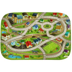 HOUSE OF KIDS Dětský hrací koberec Vlakové nádraží a městečko 3D Ultra Soft 130x180 zelený