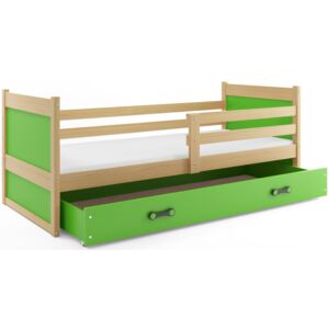B2b1 BMS-group Dětská postel RICO 1 90x200 cm, borovice/zelená Pěnová matrace