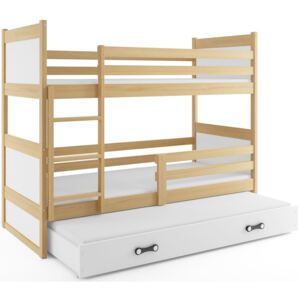 B2b1 BMS-group Patrová postel s přistýlkou RICO 3 90x200 cm, borovice/bílá Pěnová matrace