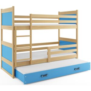 B2b1 BMS-group Patrová postel s přistýlkou RICO 3 90x200 cm, borovice/modrá Pěnová matrace