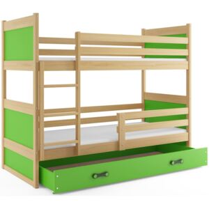 B2b1 BMS-group Patrová postel RICO 80x190 cm, borovice/zelená Pěnová matrace