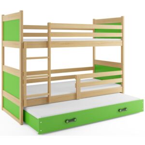 B2b1 BMS-group Patrová postel s přistýlkou RICO 3 80x190 cm, borovice/zelená Pěnová matrace