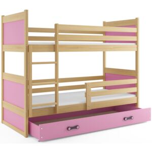 B2b1 BMS-group Patrová postel RICO 80x190 cm, borovice/růžová Pěnová matrace