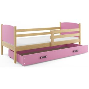 B2b1 BMS-group Dětská postel TAMI 1 90x200 cm, borovice/růžová Pěnová matrace
