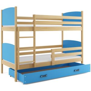B2b1 BMS-group Patrová postel TAMI 80x190 cm, borovice/modrá Pěnová matrace