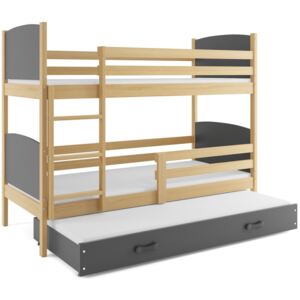 B2b1 BMS-group Patrová postel s přistýlkou TAMI 3 90x200 cm, borovice/grafitová Pěnová matrace