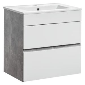Závěsná skříňka pod umyvadlo - ATELIER 822, šířka 60 cm, beton/lesklá bílá
