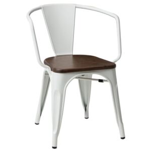 Jídelní židle Tolix 45 s područkami, bílá/ořech