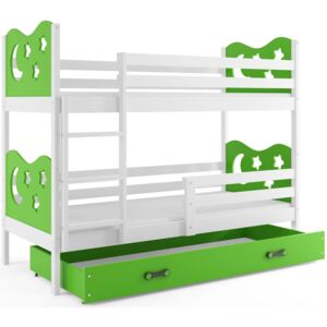 B2b1 BMS-group Patrová postel MIKO 80x190 cm, bílá/zelená Pěnová matrace