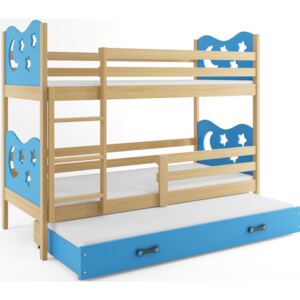 B2b1 BMS-group Patrová postel s přistýlkou MIKO 3 90x200 cm, borovice/modrá Pěnová matrace