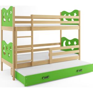 B2b1 BMS-group Patrová postel s přistýlkou MIKO 3 80x190 cm, borovice/zelená Pěnová matrace