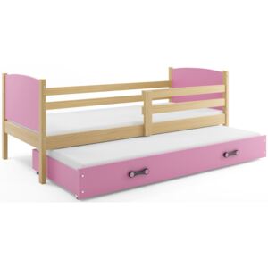 B2b1 BMS-group Dětská postel s přistýlkou TAMI 2 90x200 cm, borovice/růžová Pěnová matrace
