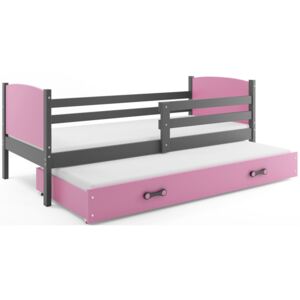 B2b1 BMS-group Dětská postel s přistýlkou TAMI 2 80x190 cm, grafitová/růžová Pěnová matrace