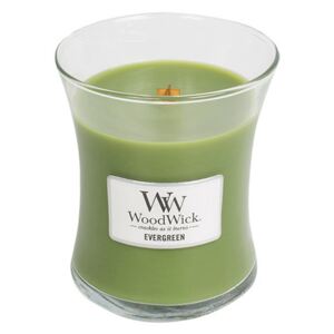 WoodWick - vonná svíčka Evergreen (Vůně jehličí) 275g (Svěží vůně větví balzámové jedle v dokonalém souladu s čerstvě utrženými bylinkami a kouskem pačuli.)