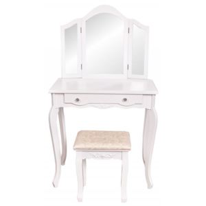 MODERNHOME Toaletní kosmetický stolek 3 zrcadla + taburet Adrianna bílý
