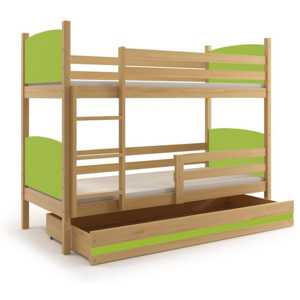 Patrová postel BRENEN + matrace + rošt ZDARMA, 80x190, borovice, zelená