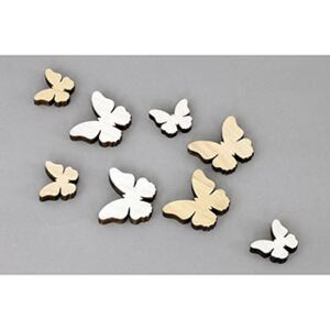 Autronic Motýlek dřevěná dekorace, 8 kusů v sáčku, barva bílá a přírodní, cena za 1 sáček VEL810511