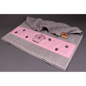 Designový ručník šedý - růžový pruh, psi
