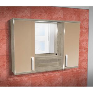 Závěsná koupelnová skříňka se zrcadlem K11 barva skříňky: dub stříbrný, barva dvířek: káva lesk