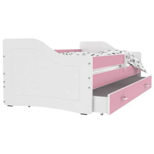 Dětská postel SWAN + matrace + rošt ZDARMA, 140x80, růžová/bílá