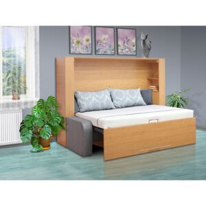 Výklopná postel s pohovkou VS 1061P, 200x140cm barva lamina: buk/bílá, nosnost postele: standardní nosnost