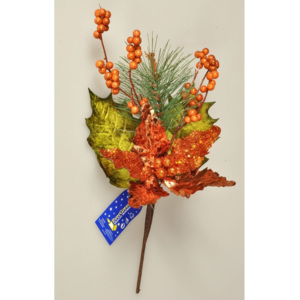 Vánoční větvička Poinsettie s bobulemi měděná, 45 cm