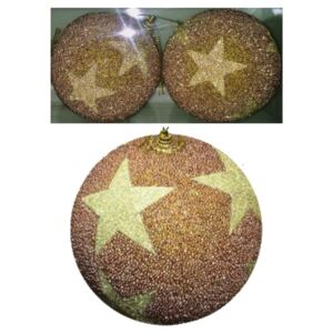 Vánoční ozdoby luxusní koule 10 cm sada 2 ks měděná barva zlaté hvězdy třpytivé