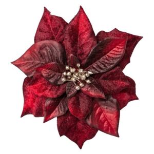 Květ vánoční hvězdy s klipem 17cm, samet, červená