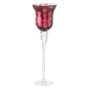 BOLTZE Skleněný svícen pohár Manou s růžemi 40cm - Tmavě růžový