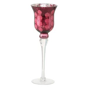 BOLTZE Skleněný svícen pohár Manou s růžemi 35cm - Tmavě růžový