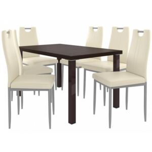 Kvalitní set stůl a židle Kaštan/Krémová (1stůl, 6židlí)