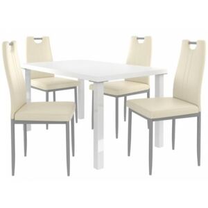 Kvalitní set stůl a židle Bílá/Krémová (1stůl, 4židle)