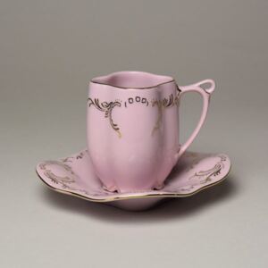 Růžový porcelán Šálek 100 ml a podšálek 13 cm, Regina, Růžový porcelán z Chodova