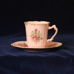 Růžový porcelán Šálek 140 ml a podšálek kávový Amis, Leander, růžový porcelán