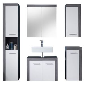 Massive home | TrendTeam Koupelnová sestava BRISOT pětidílná se zrcadlovou skříňkou bílá / šedá 32932