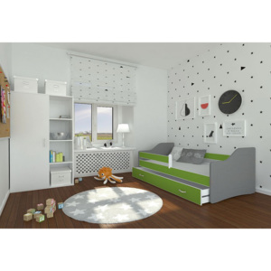 Dětská postel SWAN + matrace + rošt ZDARMA, 180x80, zelená/šedá