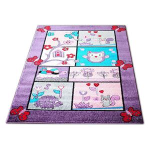 Obdélníkový koberec Bella zvířátka / fialová - 100 x 200 cm