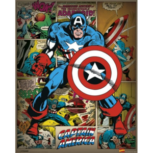 Plakát, Obraz - MARVEL COMICS – captain america retro, (40 x 50 cm)
