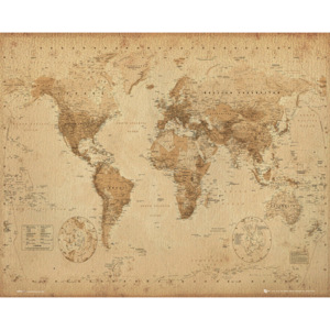 Plakát, Obraz - Mapa světa - starý styl, (50 x 40 cm)