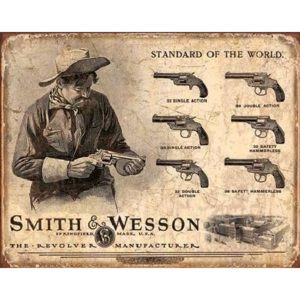Plechová cedule S&W - SMITH & WESSON - Revolver Manufacturer, (40 x 31,5 cm)