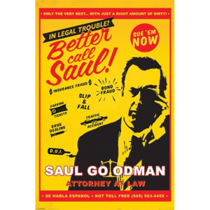 Plakát, Obraz - Breaking Bad (Perníkový táta) - Better Call Saul Attorney At Law, (61 x 91,5 cm)
