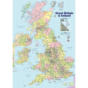 Plakát, Obraz - Mapa Velké Británie a Irska - politická, (61 x 91,5 cm)