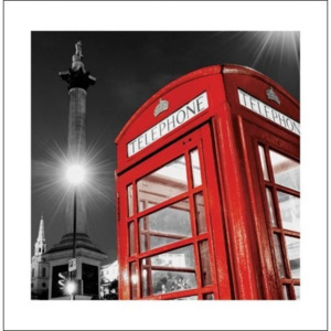 Reprodukce Londýn červená telefonní budka - Trafalgar Square, (40 x 40 cm)