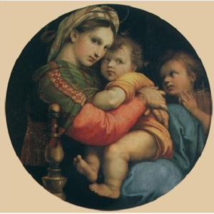 Obraz, Reprodukce - Rafael Santi - Madona della Sedia - Madona s židlí, 1514, Raffaello, (70 x 70 cm)
