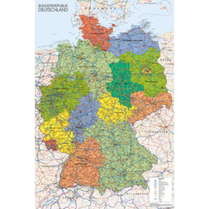 Plakát, Obraz - Politická mapa Německa, (61 x 91,5 cm)